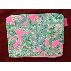 Lilly Pulitzer Large Travel Makeup Pouch Pink Green Tropical Floral Cosmetic Bag